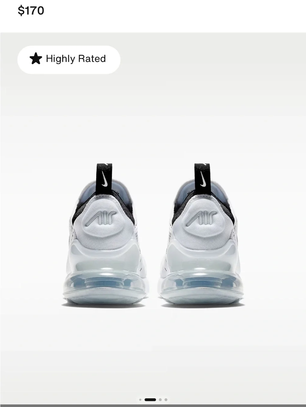Nike White and Black Women 270 Knit Sneakers 7.5